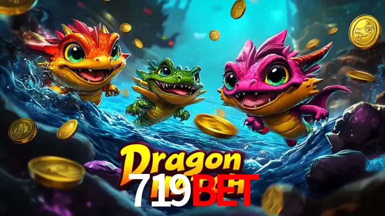 Arte promocional do jogo Dragon Hatch com três adoráveis dragões bebês nadando entre moedas de ouro, um dos slots mais divertidos para jogar no cassino 719BET.