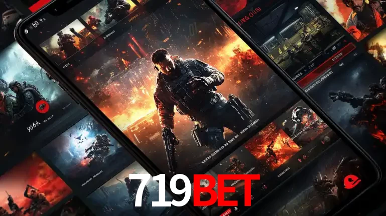 Tela de um celular exibindo uma galeria de jogos de tiro com temática militar, mostrando a variedade de e-sports disponíveis para apostas na plataforma de entretenimento 719BET.