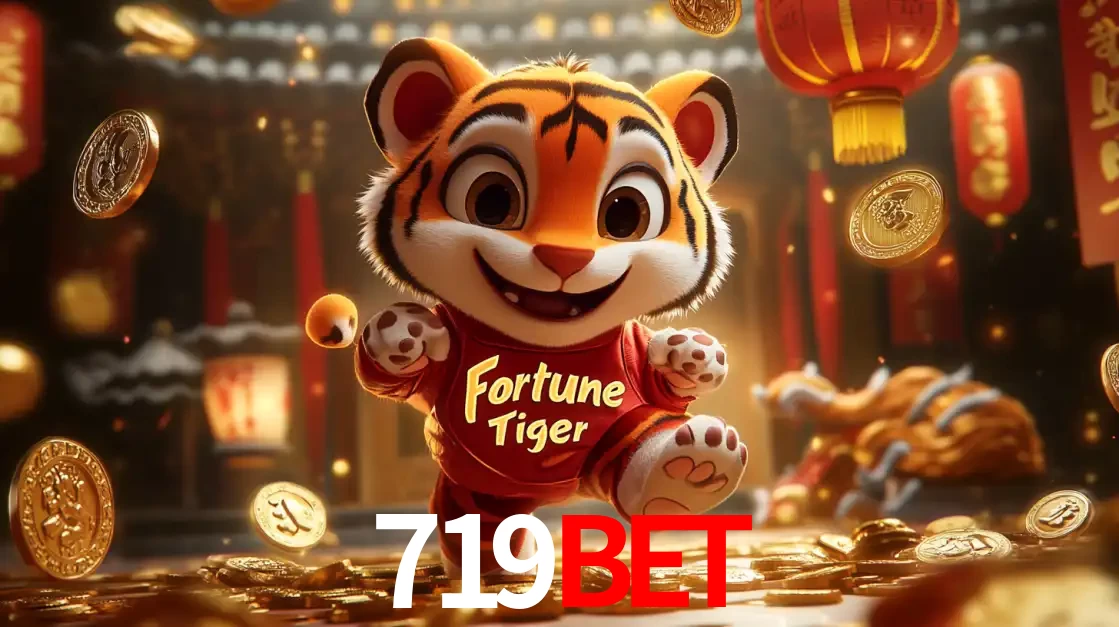 O alegre personagem do Fortune Tiger correndo sobre um caminho de moedas de ouro, simbolizando os grandes prêmios e a diversão do popular jogo de slot do 719BET.
